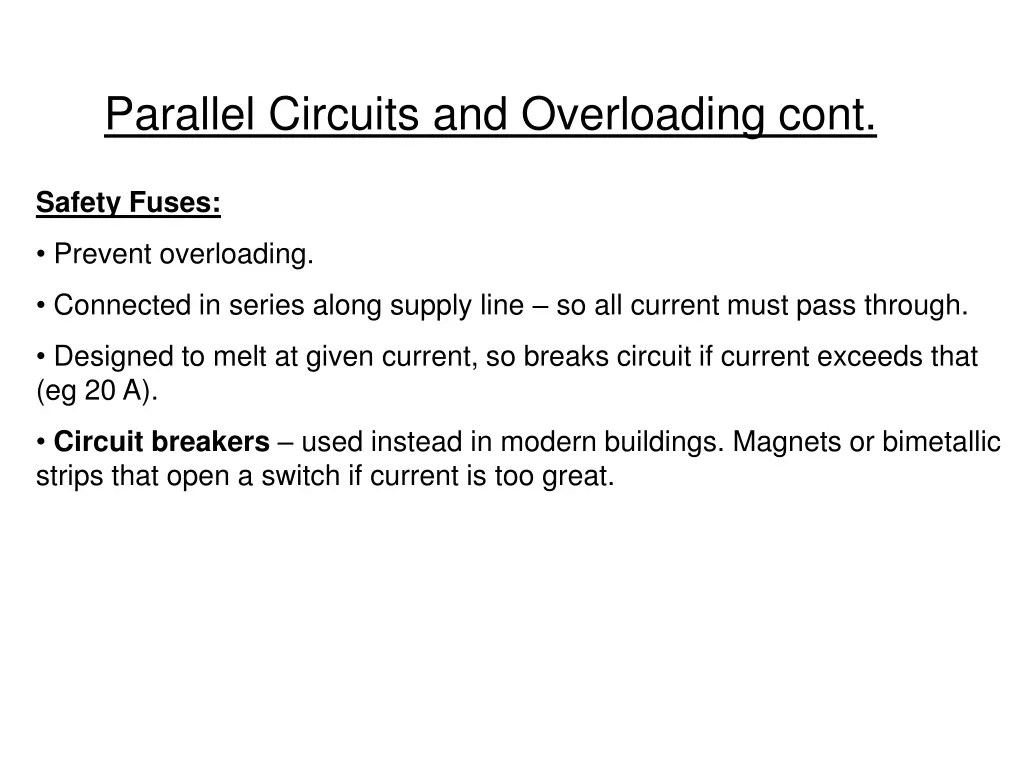 parallel circuits and overloading cont