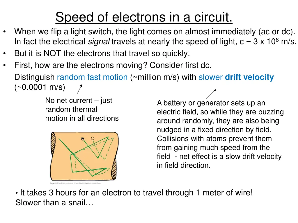 speed of electrons in a circuit when we flip