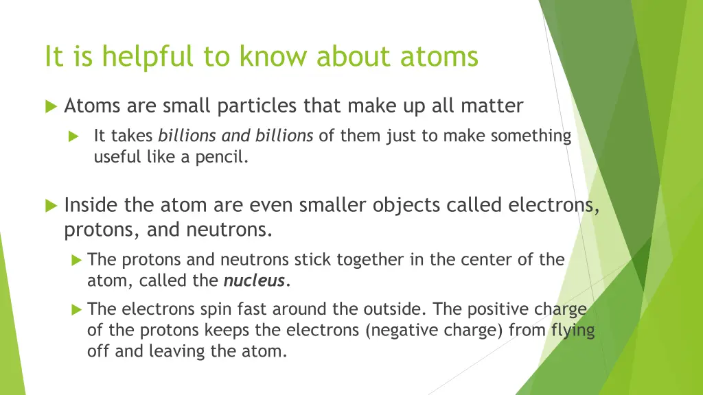 it is helpful to know about atoms