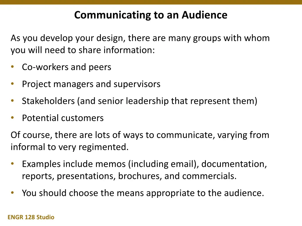 communicating to an audience