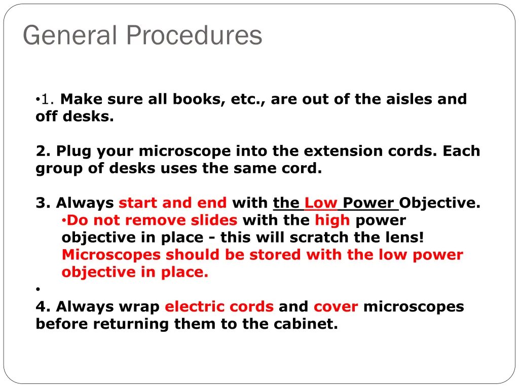 general procedures