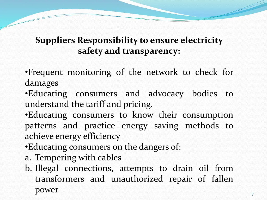 suppliers responsibility to ensure electricity