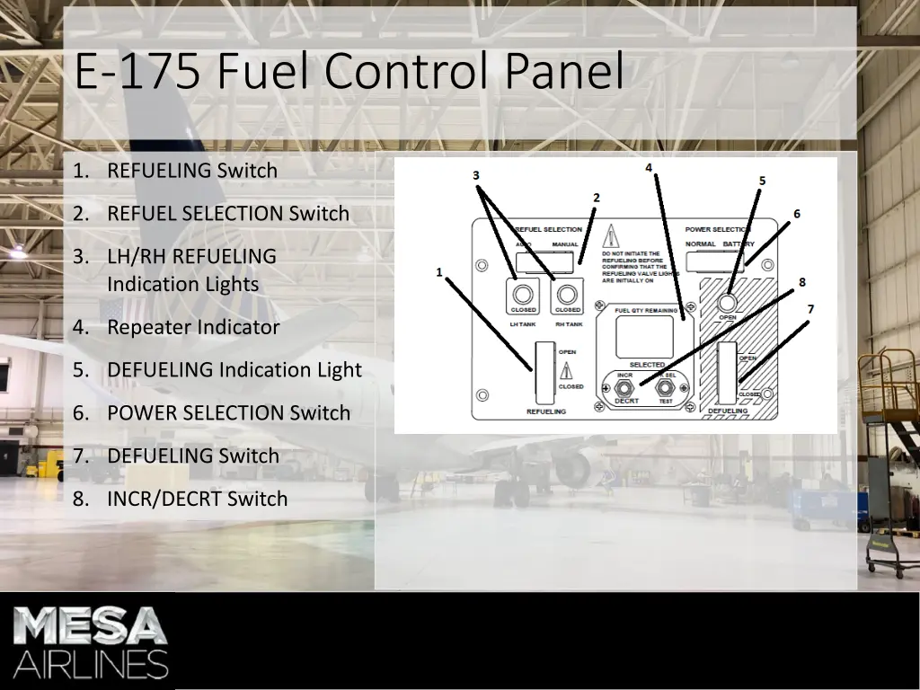 e 175 fuel control panel