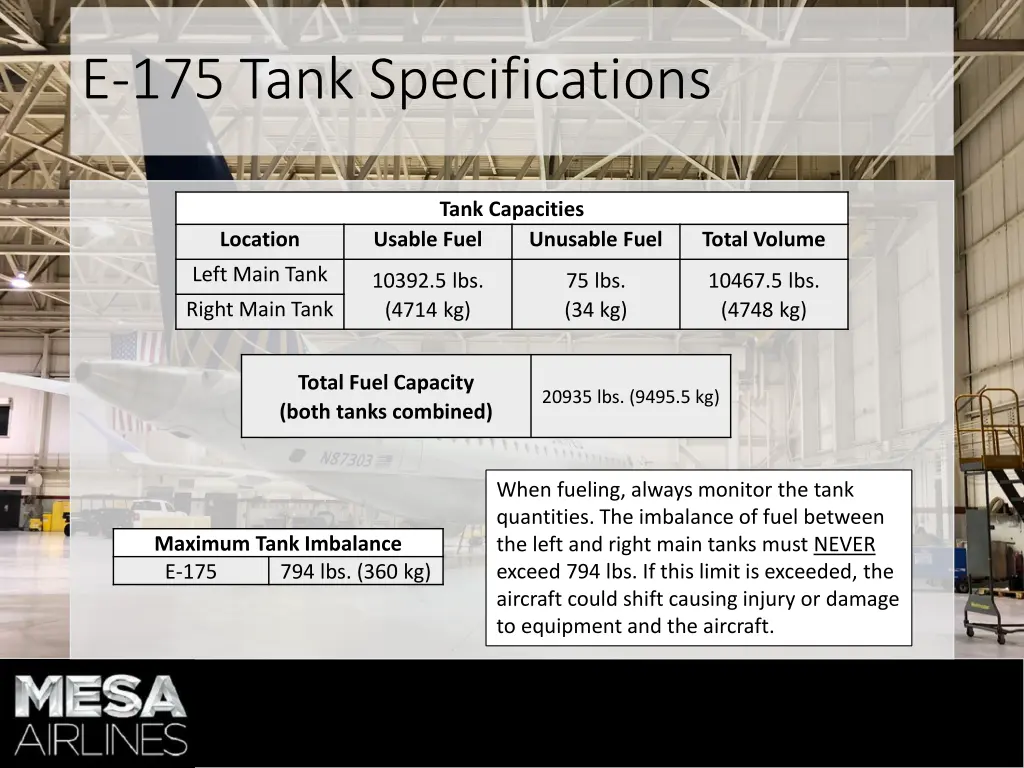 e 175 tank specifications