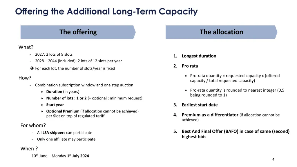 offering the additional long term capacity