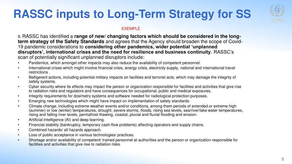 rassc inputs to long term strategy for ss 1