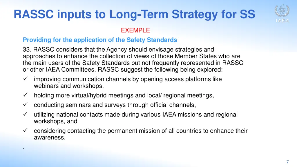 rassc inputs to long term strategy for ss 3