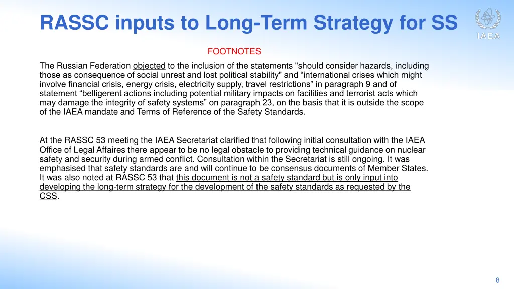 rassc inputs to long term strategy for ss 4