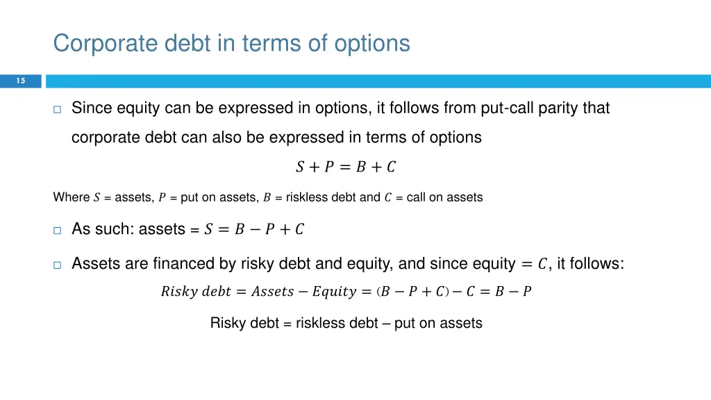 corporate debt in terms of options