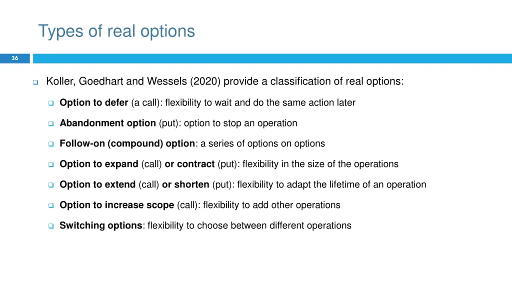 types of real options