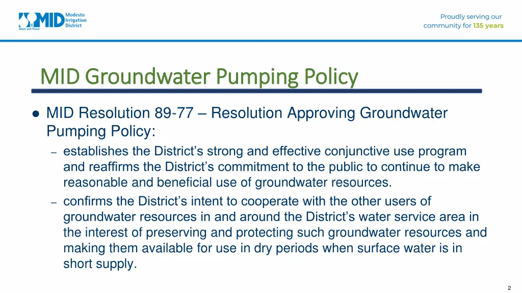 mid groundwater pumping policy mid groundwater