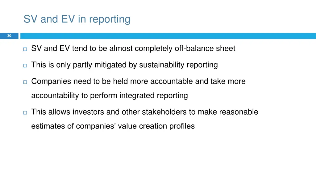 sv and ev in reporting