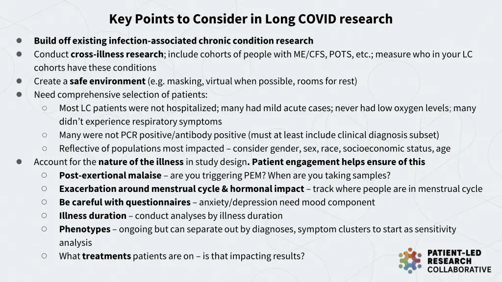 key points to consider in long covid research