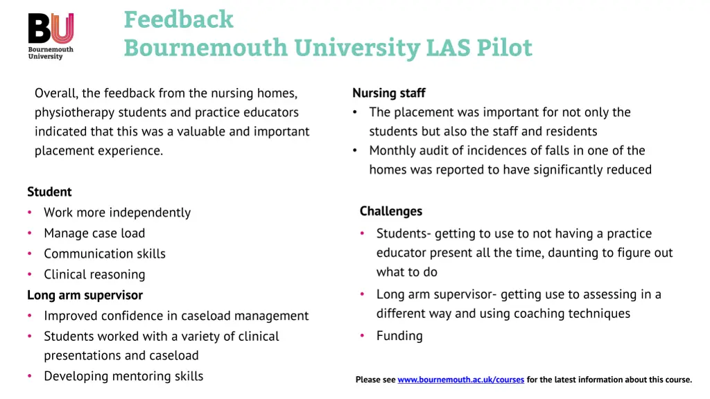 feedback bournemouth university las pilot