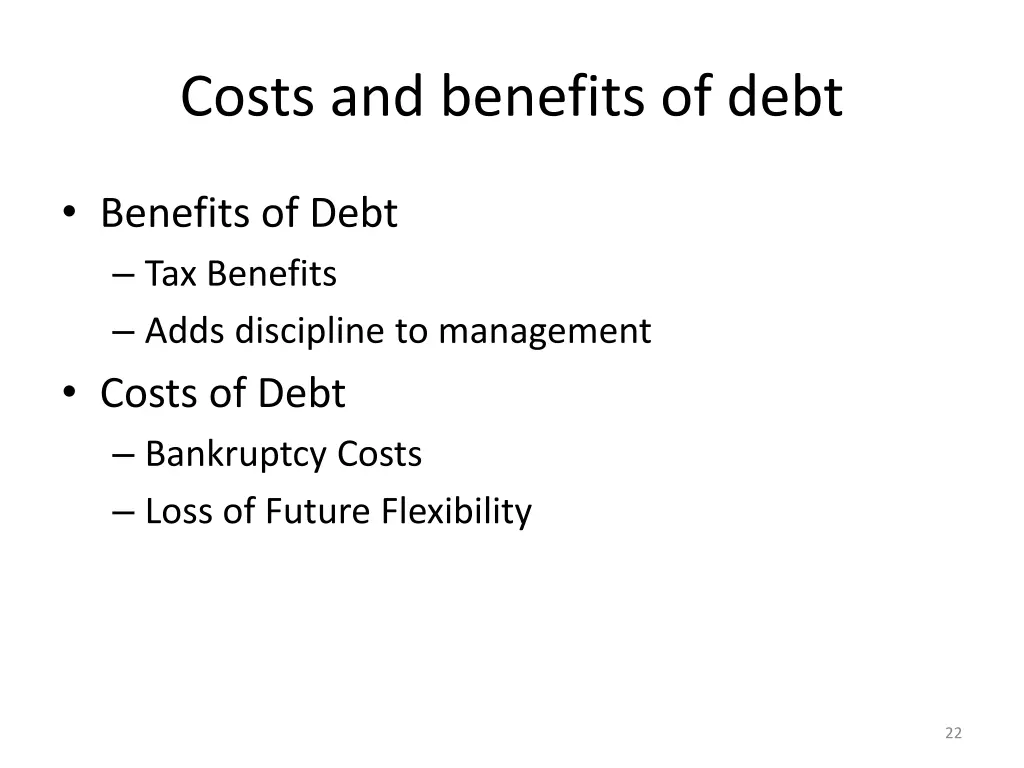 costs and benefits of debt