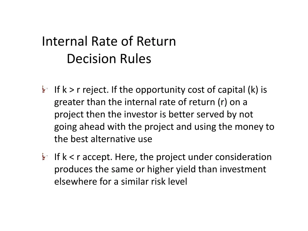 internal rate of return decision rules