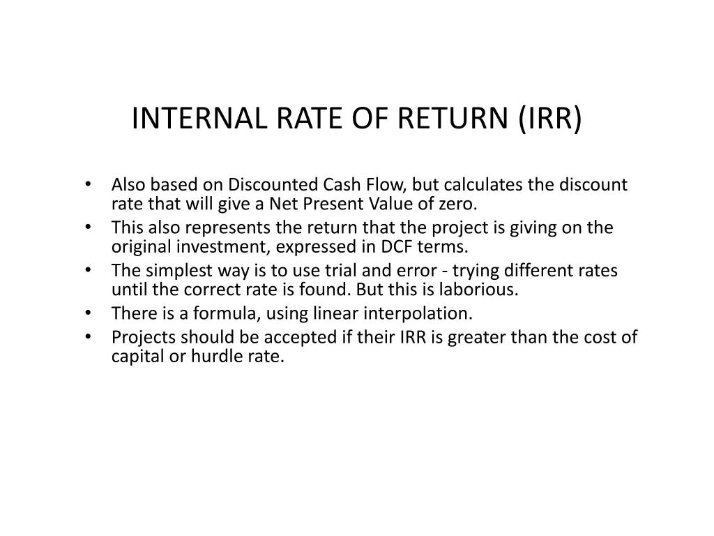 internal rate of return irr