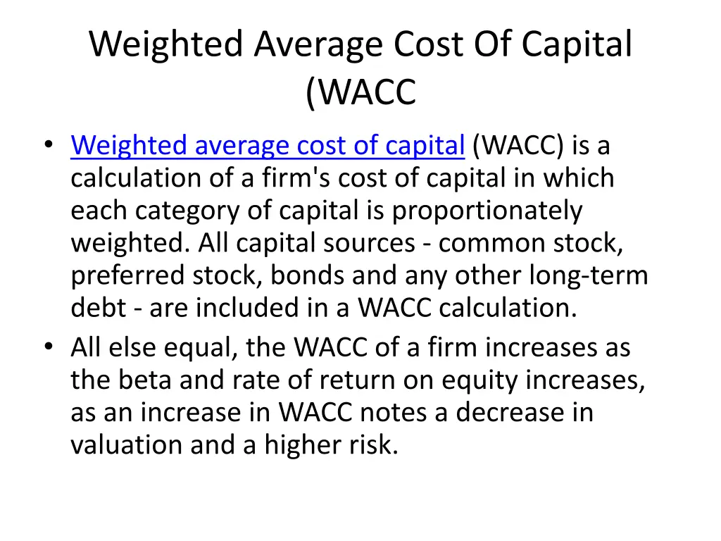 weighted average cost of capital wacc weighted