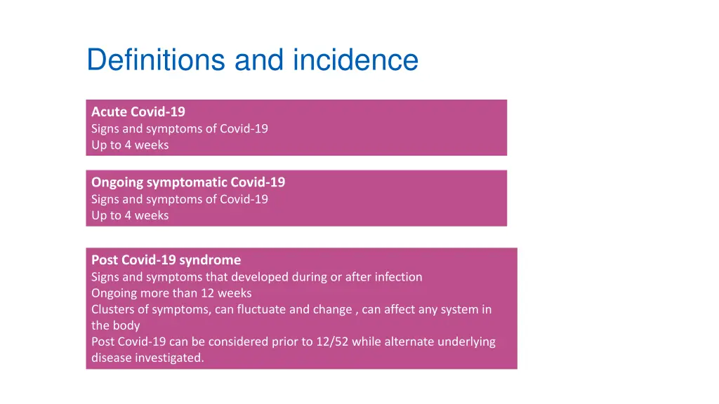 definitions and incidence