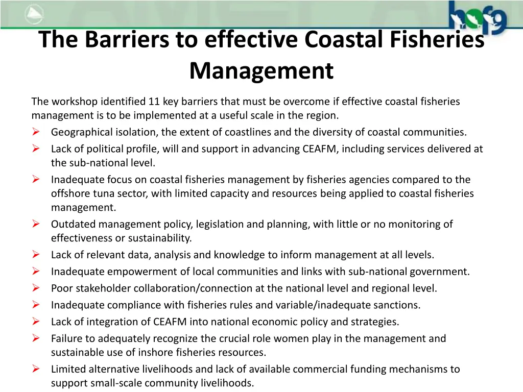 the barriers to effective coastal fisheries