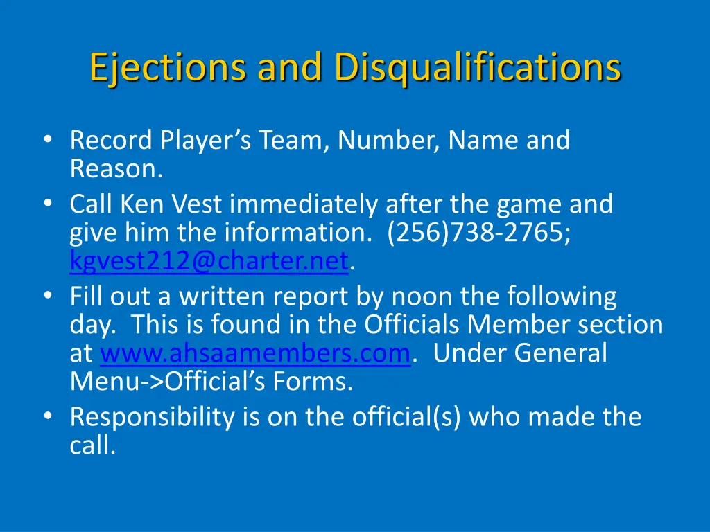 ejections and disqualifications