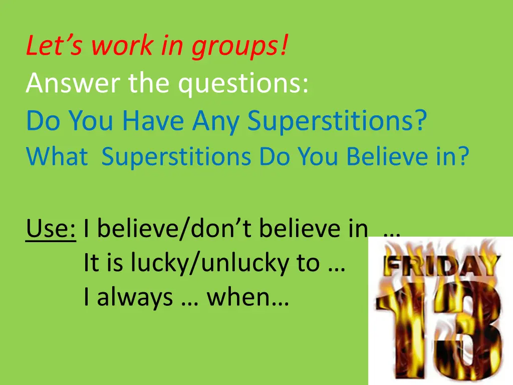 let s work in groups answer the questions