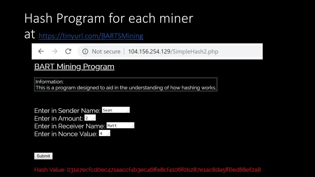 hash program for each miner at https tinyurl