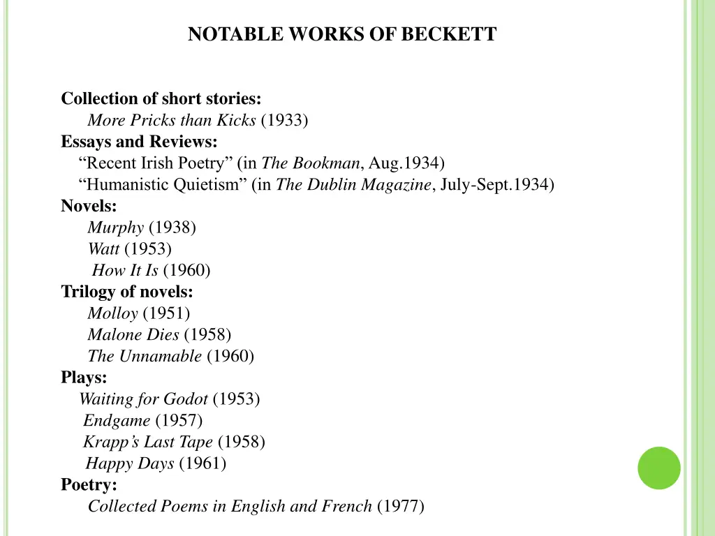 notable works of beckett