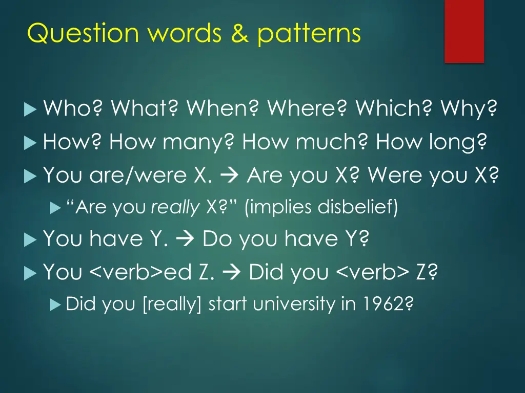 question words patterns