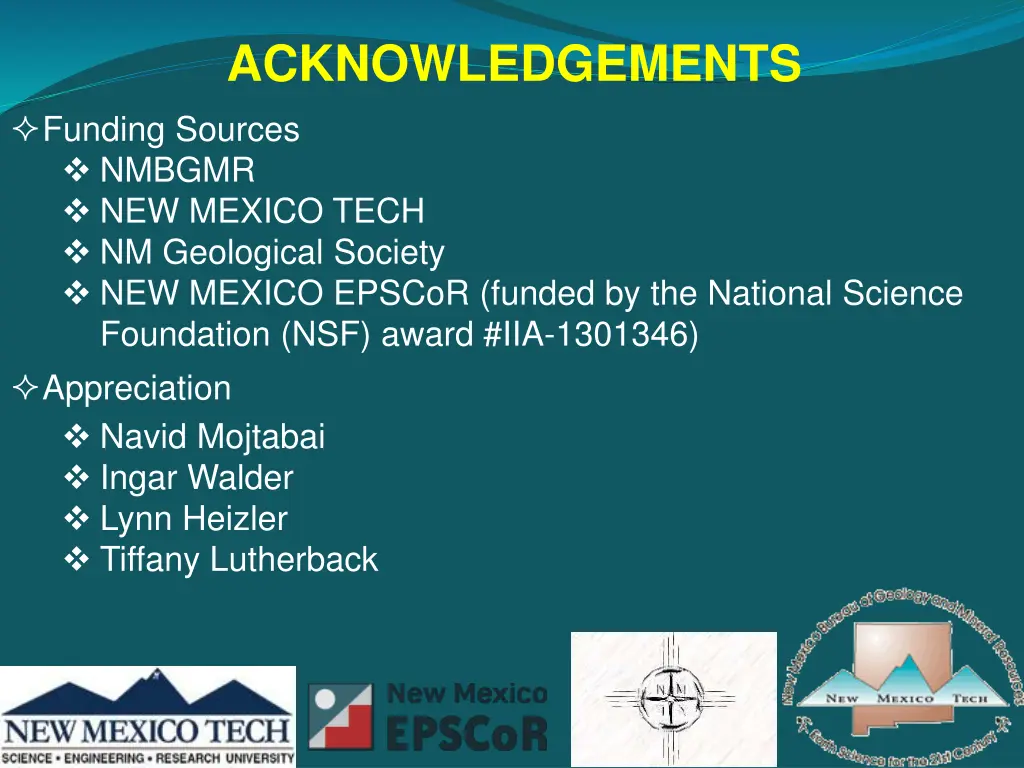 acknowledgements funding sources nmbgmr