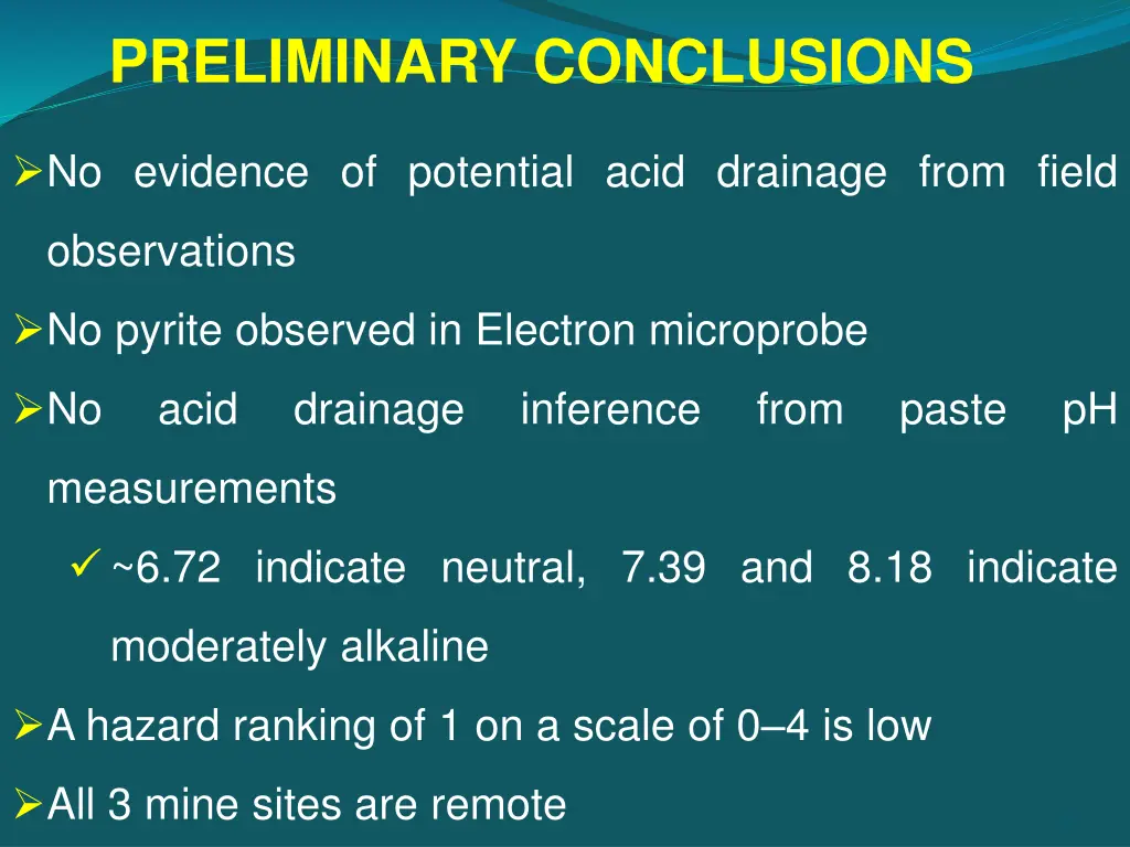 preliminary conclusions