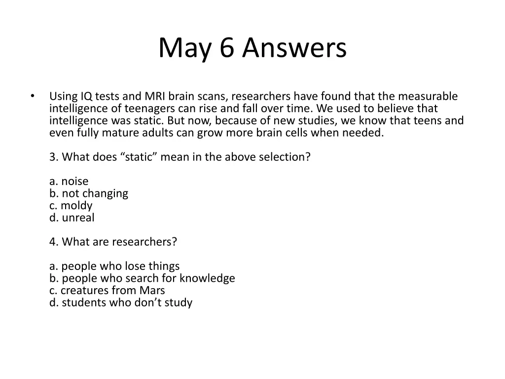 may 6 answers