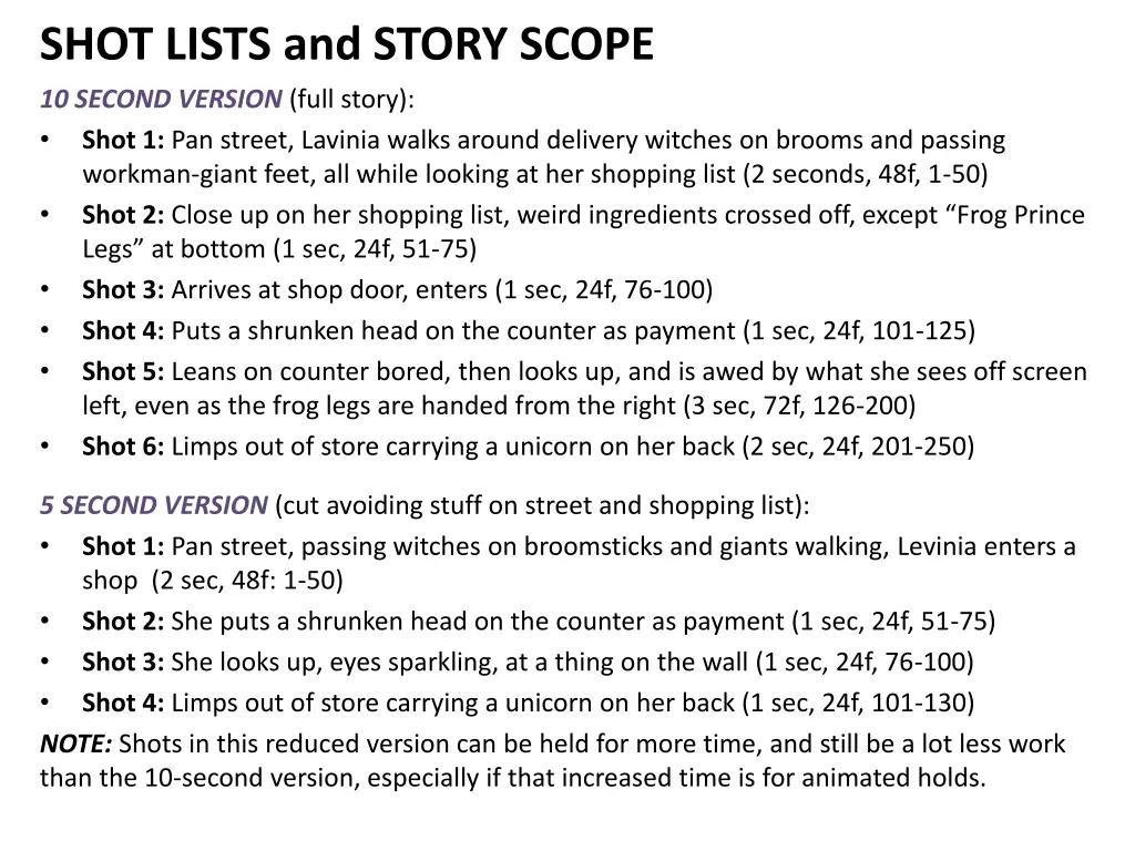 shot lists and story scope 1