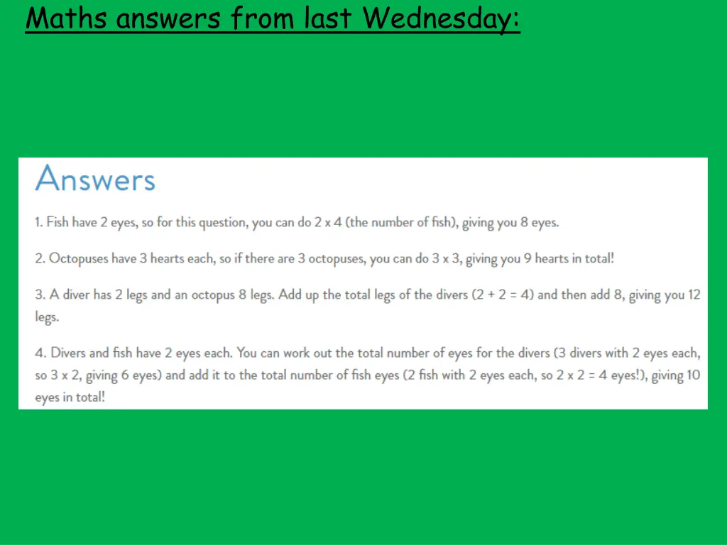 maths answers from last wednesday