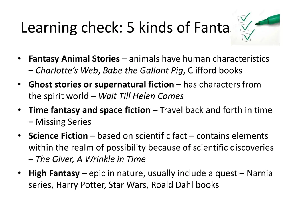 learning check 5 kinds of fantasy