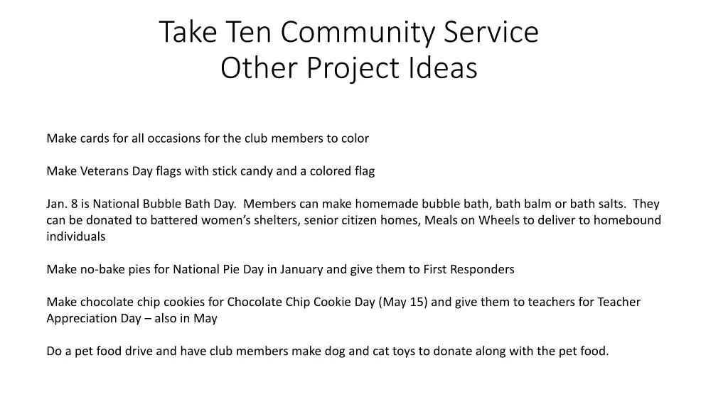 take ten community service other project ideas