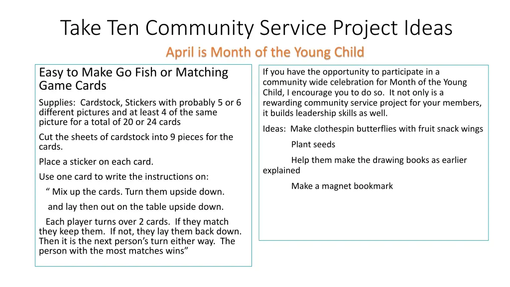 take ten community service project ideas april