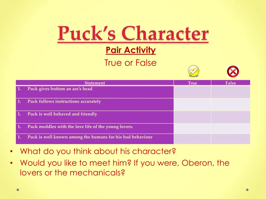 puck s character pair activity true or false