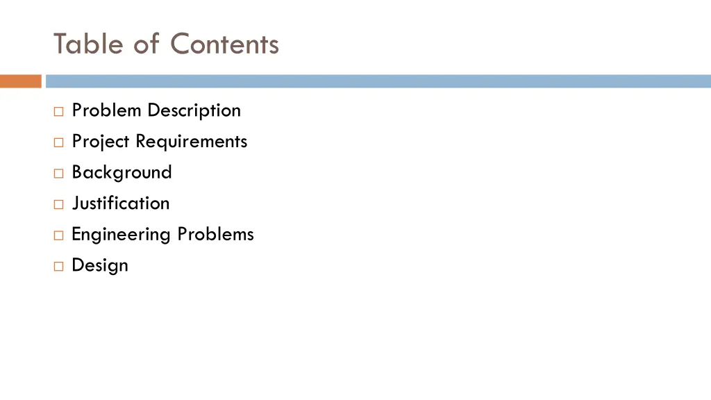 table of contents