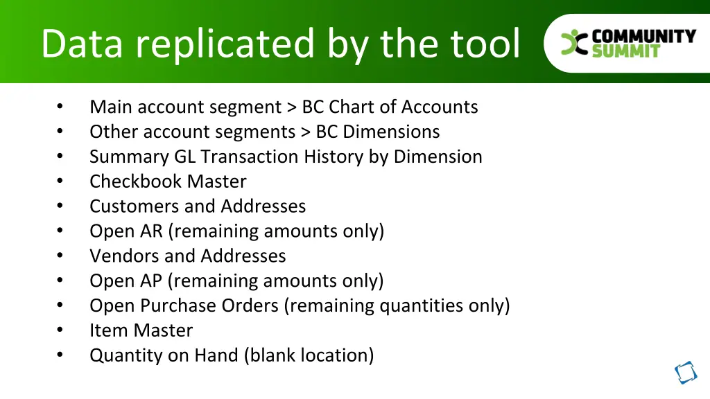 data replicated by the tool