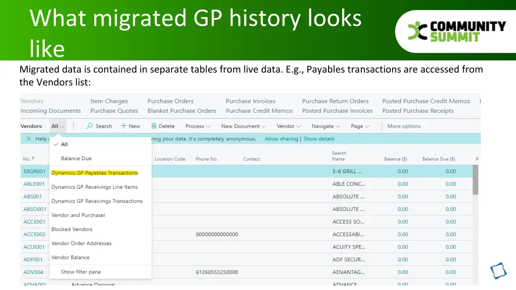 what migrated gp history looks like migrated data