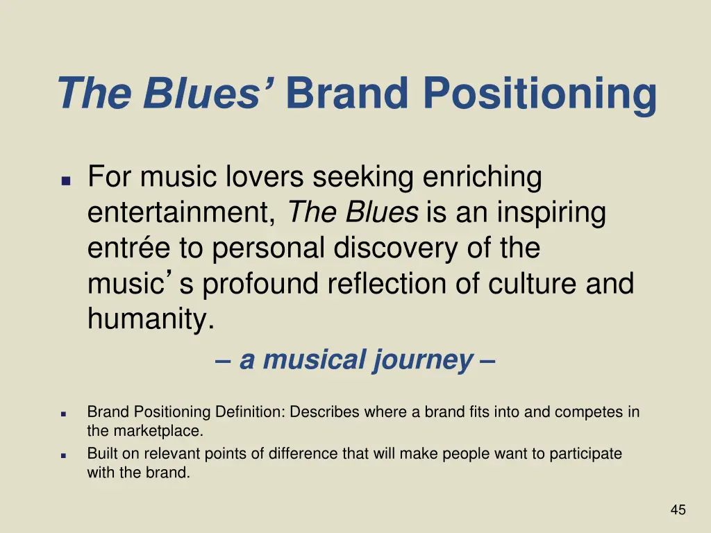 the blues brand positioning