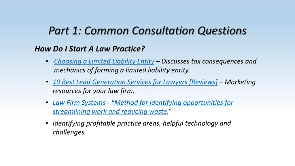 part 1 common consultation questions