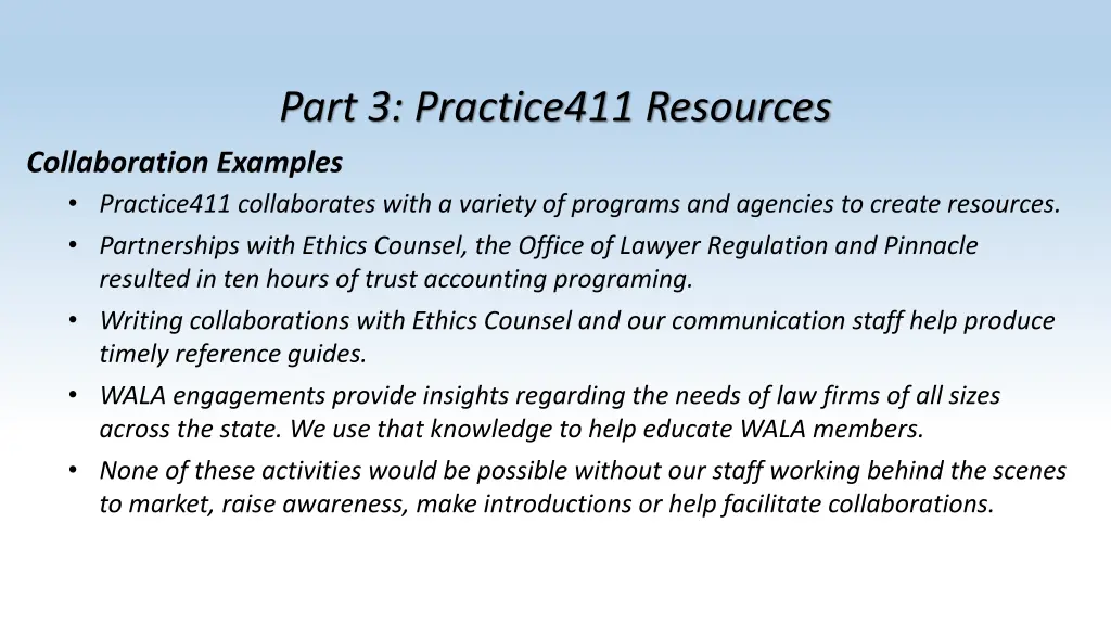 part 3 practice411 resources collaboration