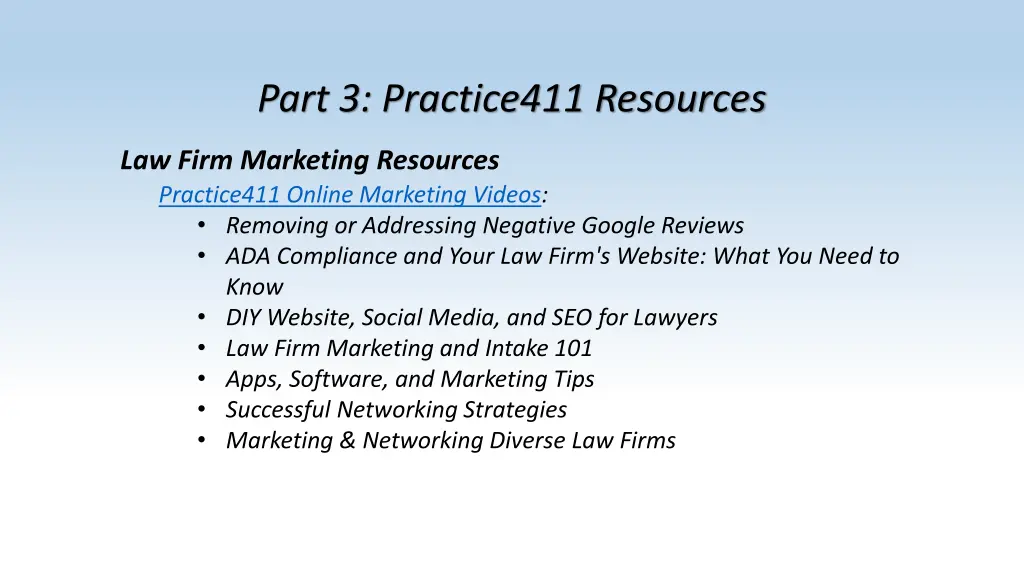 part 3 practice411 resources