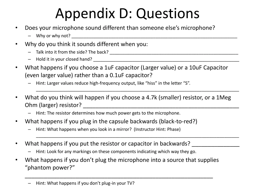 appendix d questions does your microphone sound