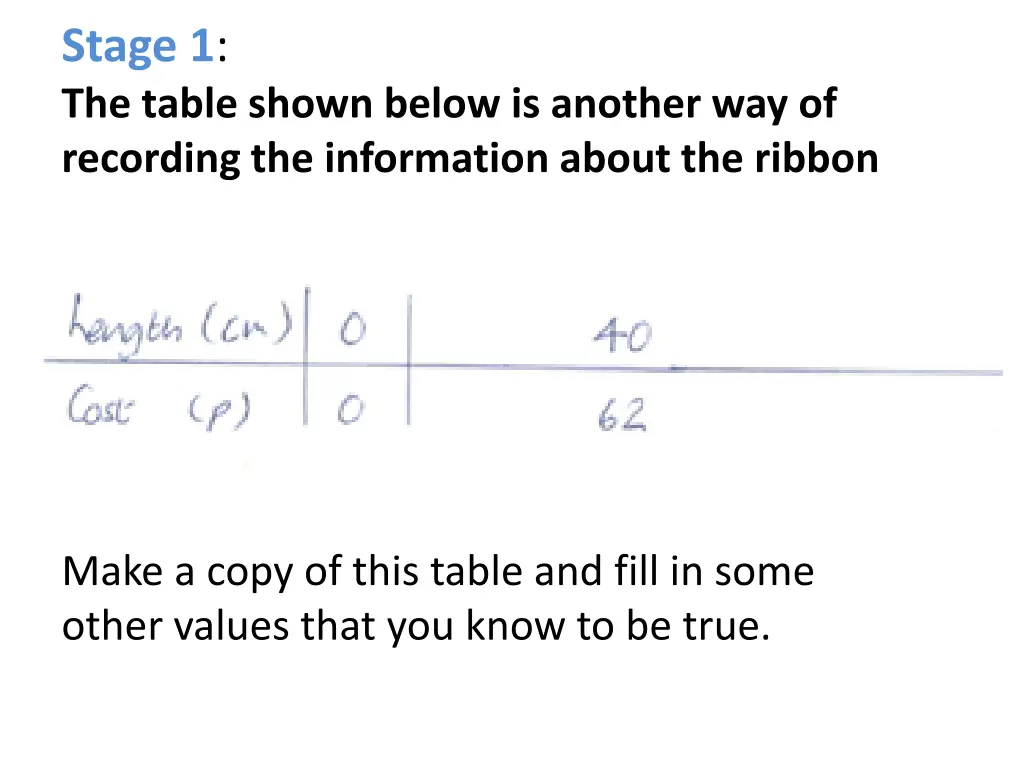 stage 1 the table shown below is another