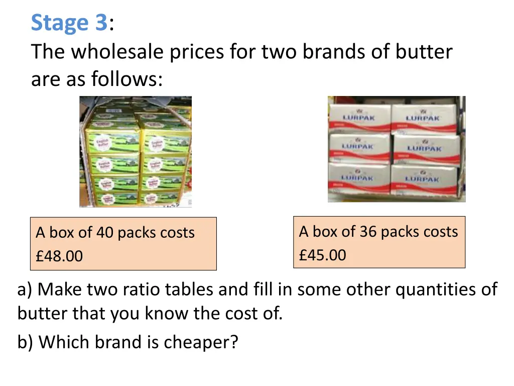 stage 3 the wholesale prices for two brands