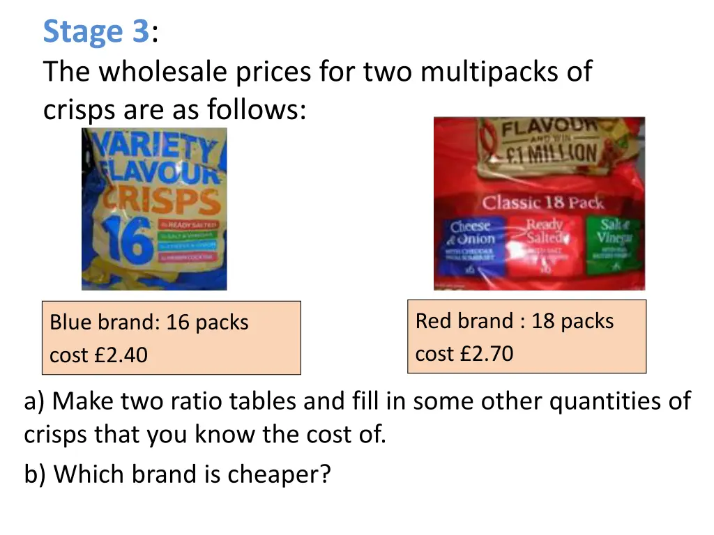 stage 3 the wholesale prices for two multipacks