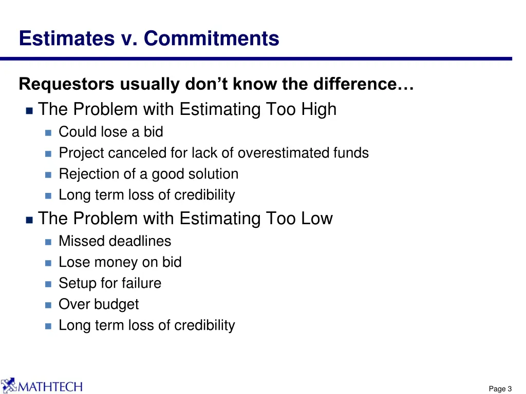 estimates v commitments